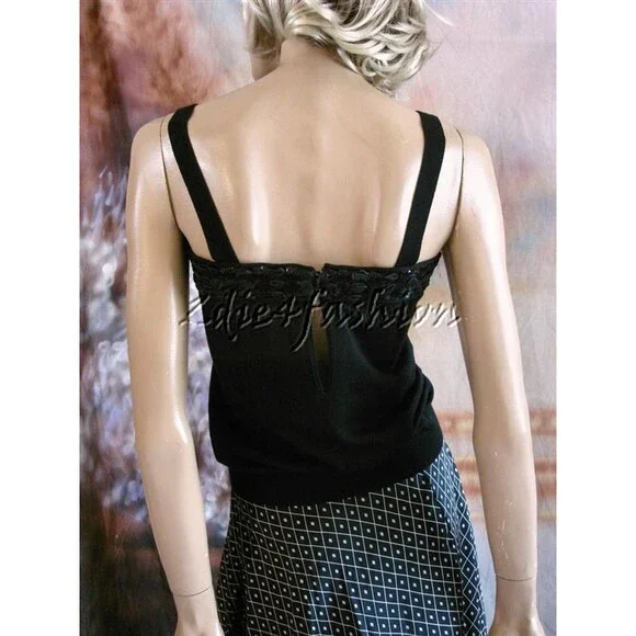 $1970 YVES SAINT LAURENT YSL Black Ribbon Sequin Stretchy Sweater Top M - Picture 6 of 7